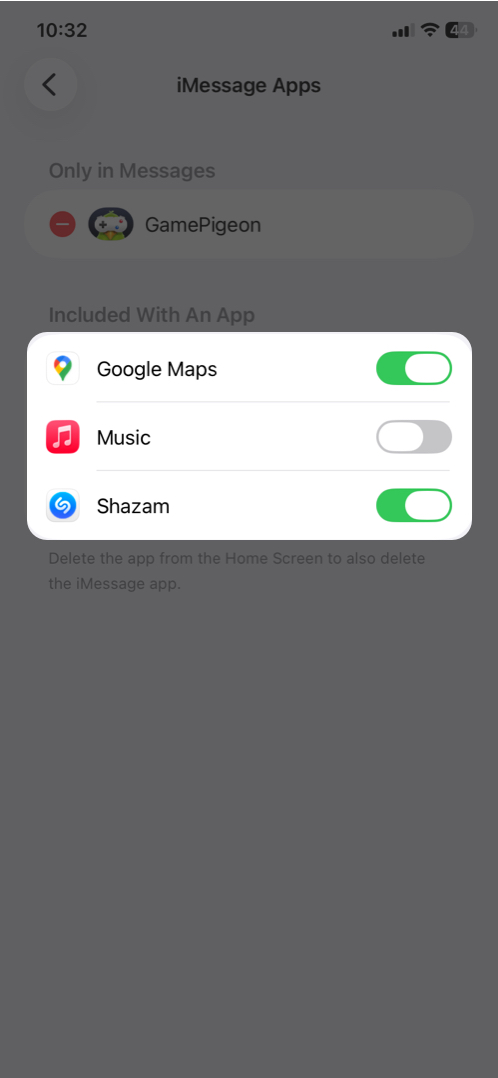 Toggle off Any App You Want Hidden