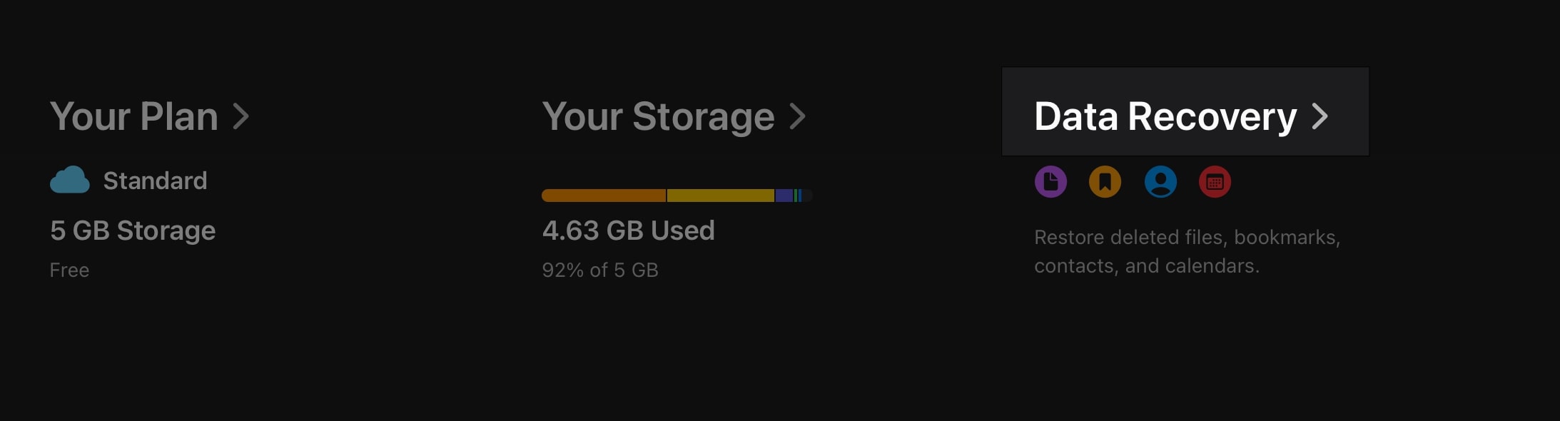 scroll down to the bottom and click Data Recovery