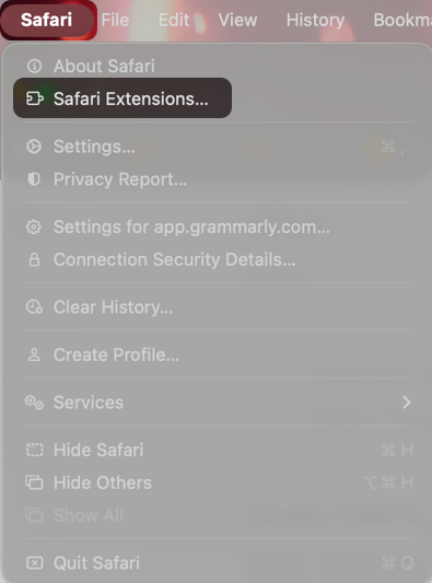 Click Safari and Select Safari Extensions