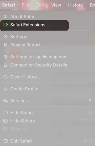 Go to Safari Settings and Click on Extensions.
