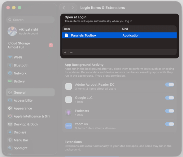 Review the List of Apps Under Open at Login and Removed It