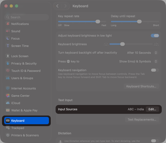 Select Keyboard And Click Edits