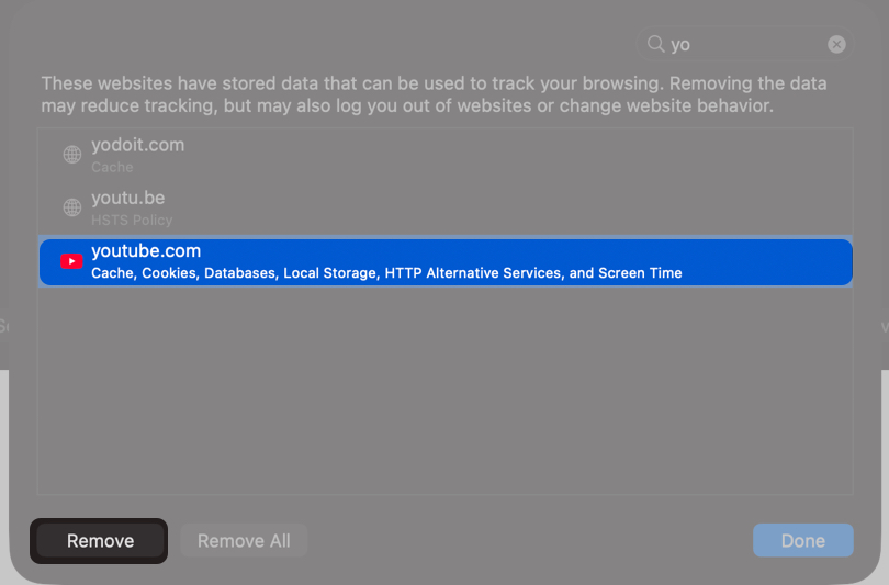 Select Youtube And Click the Remove button