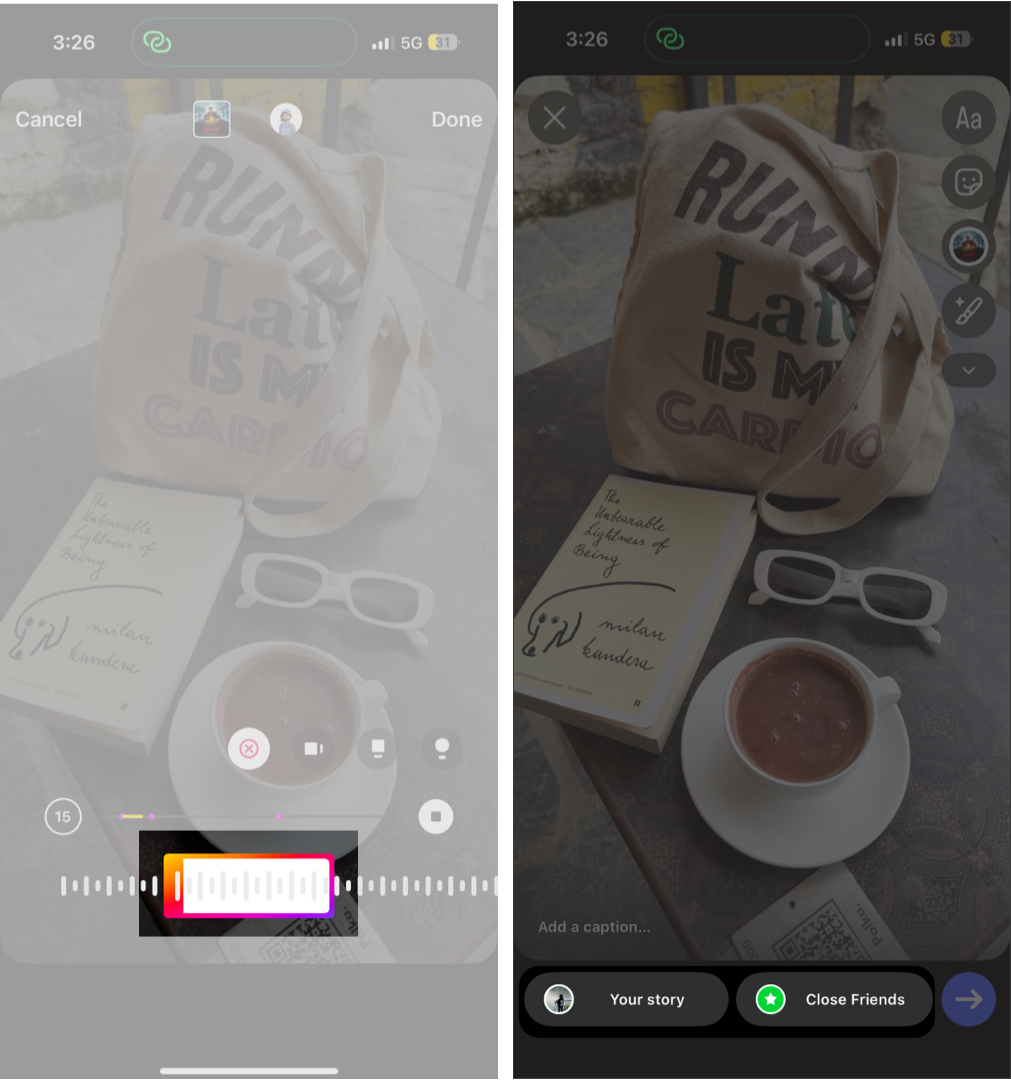 Selecting the audience to share Instagram story with your frieds or close friends.