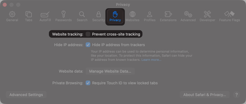 Verify Safari Privacy Settings
