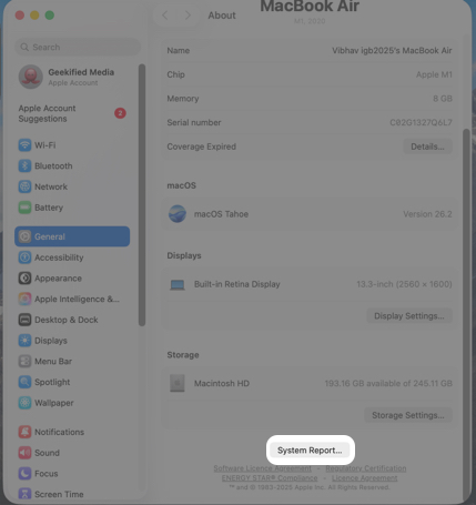 click System Report Button