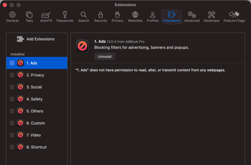 deselect all the installed extensions